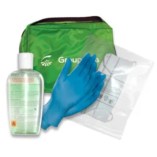Kit 1 : 2 masques, gants, gel, pochette