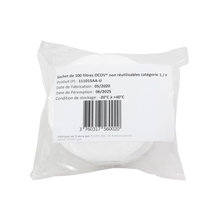 Lot de 100 filtres P1 à usage unique (jetables) pour masque OCOV