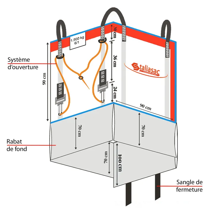 Conteneur big bag Taliabag, fond plat ouvrable, 1500 kg réutilisable