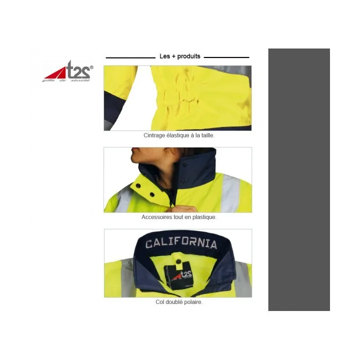 Parka haute visibilité jaune marine Femme 4 en 1 California T2S