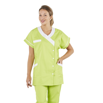 Tunique femme médicale poly coton 200gr TANA bicolore vert citron blanc lavage 80°