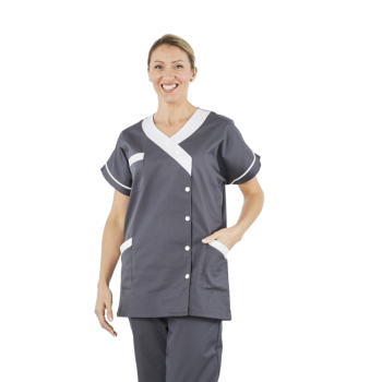 Tunique femme médicale poly coton 200gr TANA bicolore gris/blanc lavage 80°