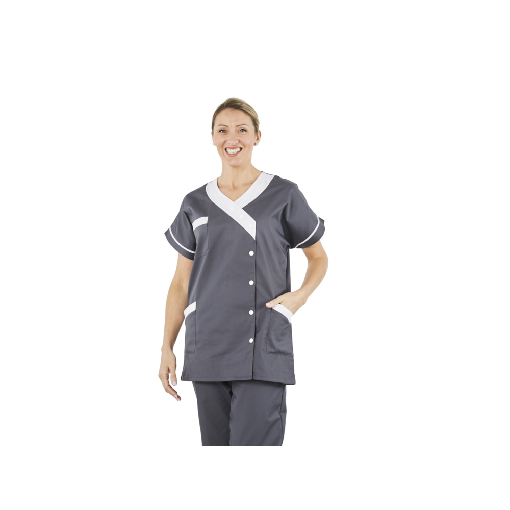 Tunique femme médicale poly coton 200gr TANA bicolore gris/blanc lavage 80°