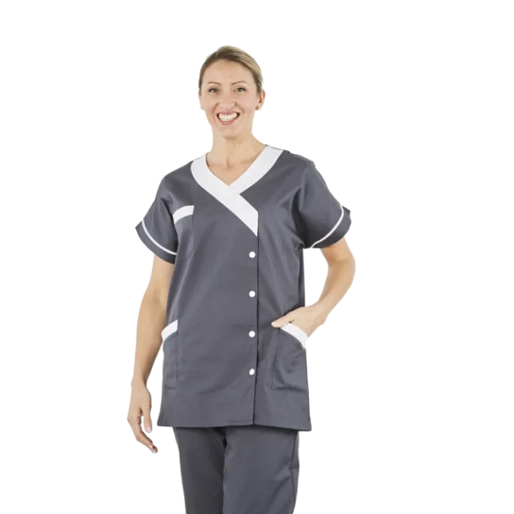 Tunique femme médicale poly coton 200gr TANA bicolore gris/blanc lavage 80°