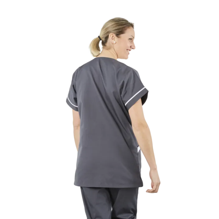 Tunique femme médicale poly coton 200gr TANA bicolore gris blanc dos lavage 80°